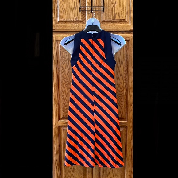 Lauren by Ralph Lauren Navy Blue & Orange Striped Midi Dress, Size Large - Picture 5 of 8